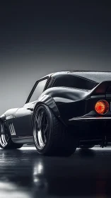 Sleek black muscle car stands poised under soft studio light