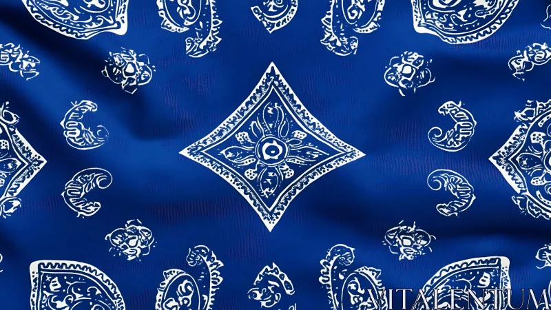 Blue Bandana Textile Pattern With Ornamental Medallions and Paisley Motifs