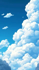 Soft summer clouds rise gently into a calm blue sky