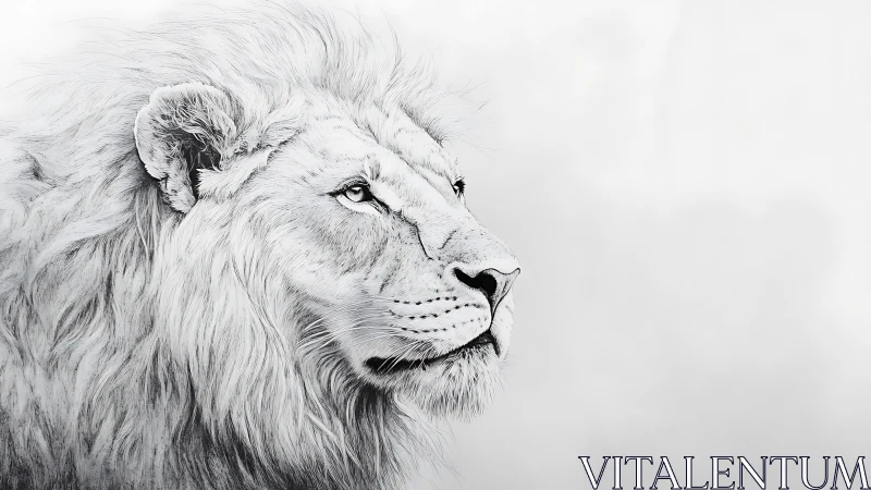 White lion profile drawing shows detailed fur and gaze