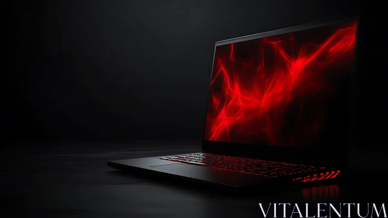 Sleek black laptop with red abstract glowing display.