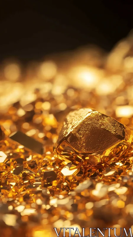 Golden nugget glows among glittering metallic fragments.