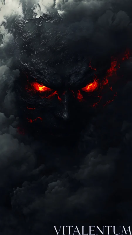 Infernal storm entity with molten eyes in dark cloud mass.