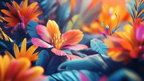 3D rendered floral composition with gradient lighting effects
