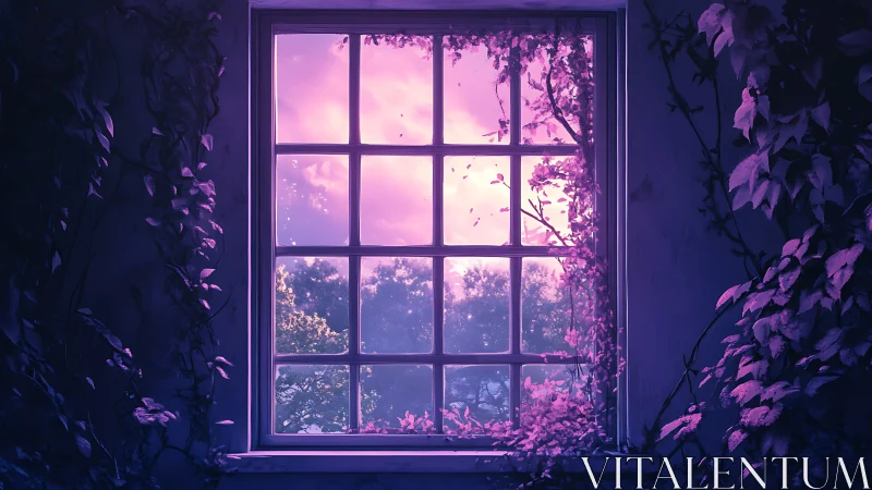 Twilight vines lean through the window and sip the sky