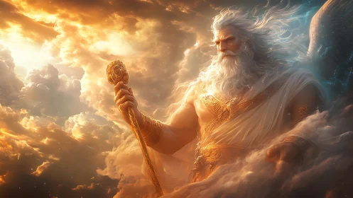 Celestial storm deity rendered in luminous atmospheric detail.
