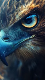 Close-up raptor portrait shows detailed eye and beak focus