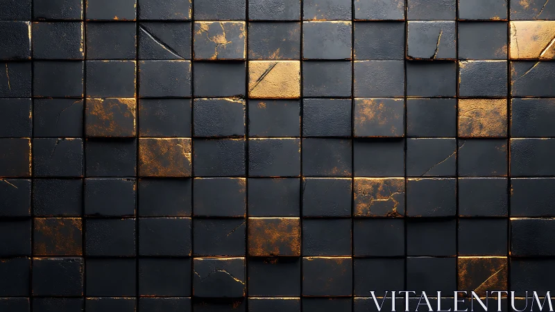 Dark metallic tiles glow with fractured golden highlights