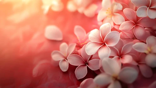 Soft Pink Plumeria Flowers in Luminous Coral Gradient
