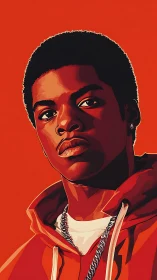 Bold vector portrait of urban youth in monochrome orange palette.