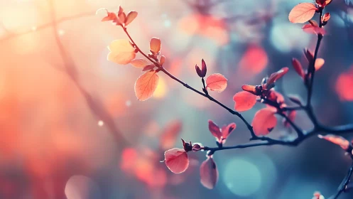 Spring branch macro with bokeh and warm pastel lighting.