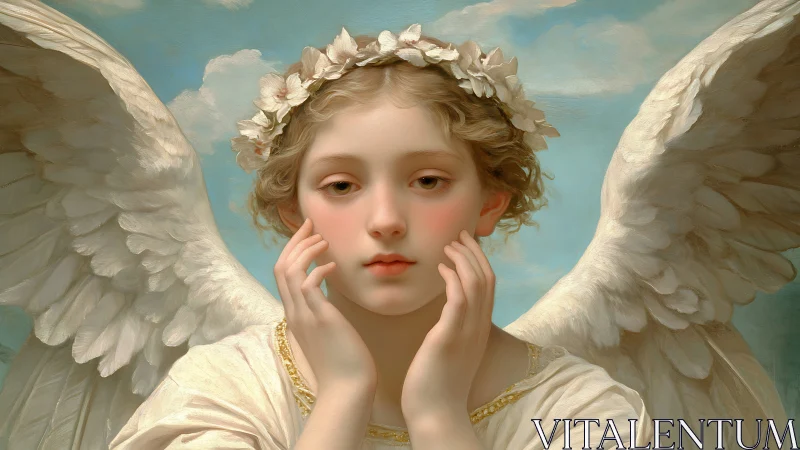 Gentle angelic portrait glowing with soft skylit serenity.