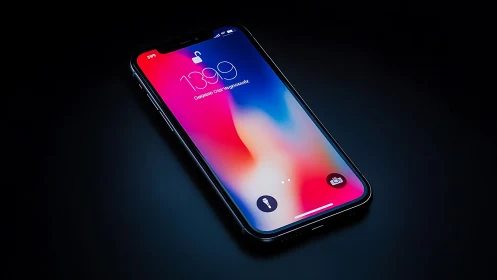Angled iPhone X Display: Vibrant OLED Screen with Dynamic Gradient Interface