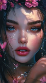 Blossom-eyed dreamer with sapphire gaze and moonlit petals.