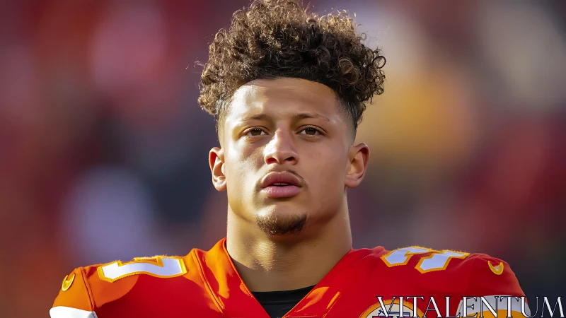 Focused American football player stares ahead under stadium light