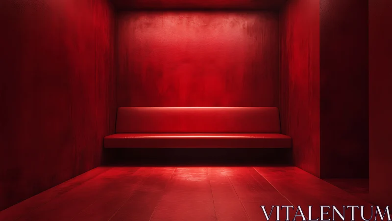 Monochromatic red room contains single wall-mounted bench