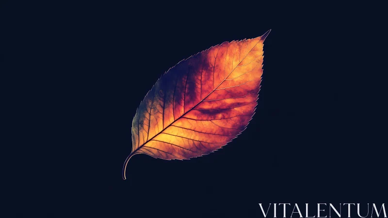Single multicolored leaf on dark background, centered view.