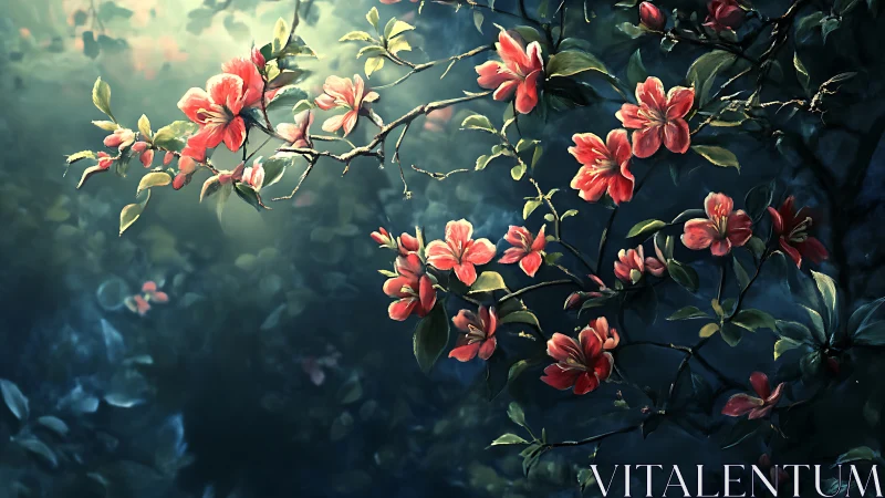 Bioluminescent Magnolia Cascade: Digital Floral Study in Chiaroscuro.