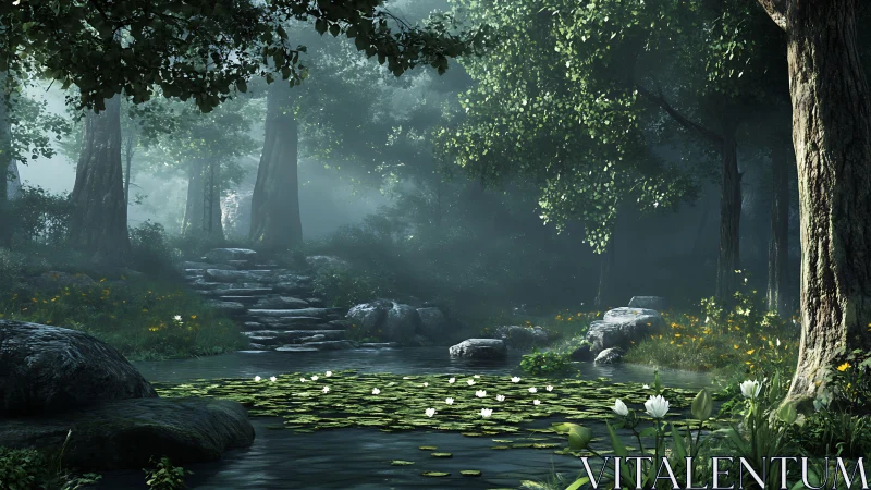 Ancient Grove Cathedral: Complex Volumetric Light with Mist and Layered Vegetation