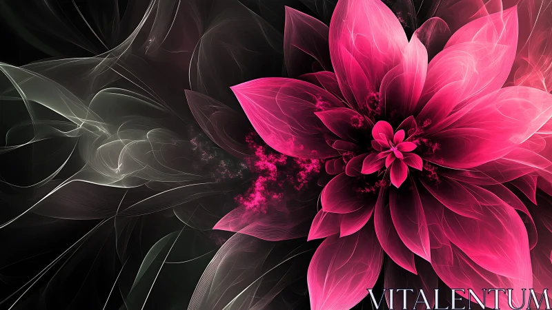 Abstract pink fractal flower on dark fluid background.
