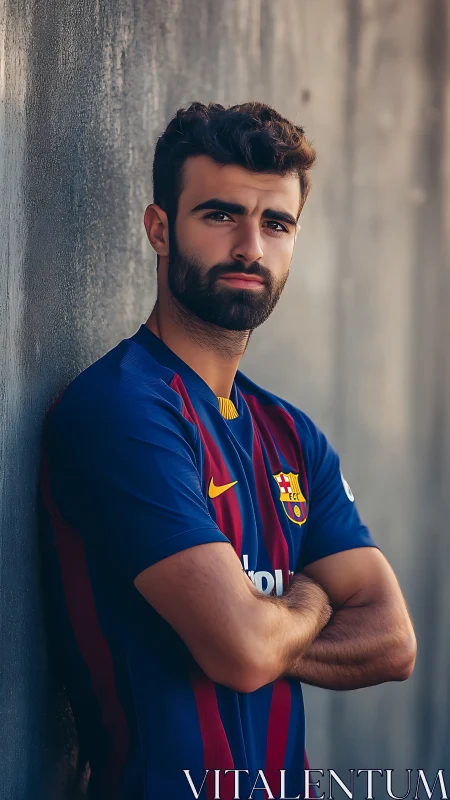 Portrait of confident footballer in shallow depth-of-field study.