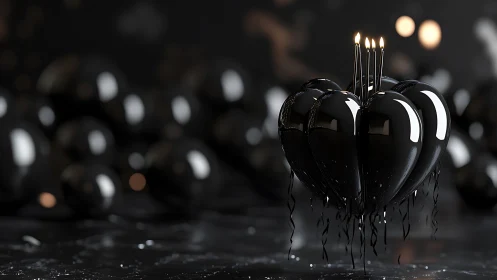 Black Heart Candelabra Glowing with Gentle Candlelight.