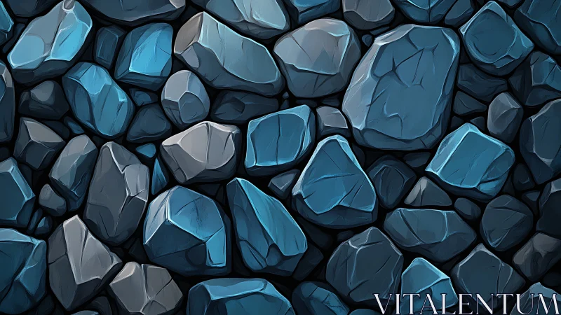 Blue angular stones form stylized seamless rock texture