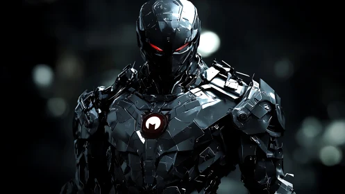 Nocturne war-mech burns with crimson eyes in the dark.