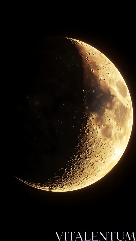 Golden crescent moon drifts softly through the silent dark sky
