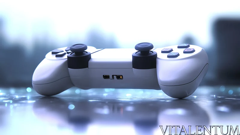 White Gaming Controller Gleams Against Luminous Urban Backdrop