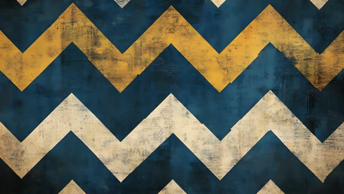 Warm chevron stripes in deep blue, gold, and weathered cream.