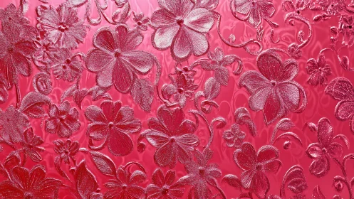 Iridescent pink floral embossing over saturated backdrop.