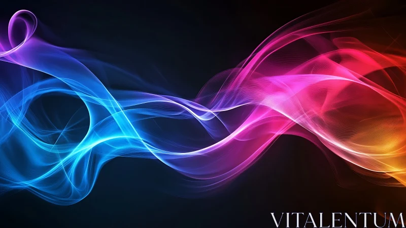 Colorful light waves flow diagonally across a dark background.