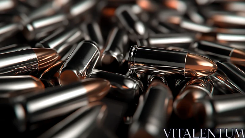 Shiny brass bullets lie scattered with single round highlighted