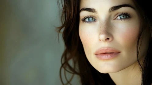 High-resolution close-up portrait isolates freckled skin microdetail