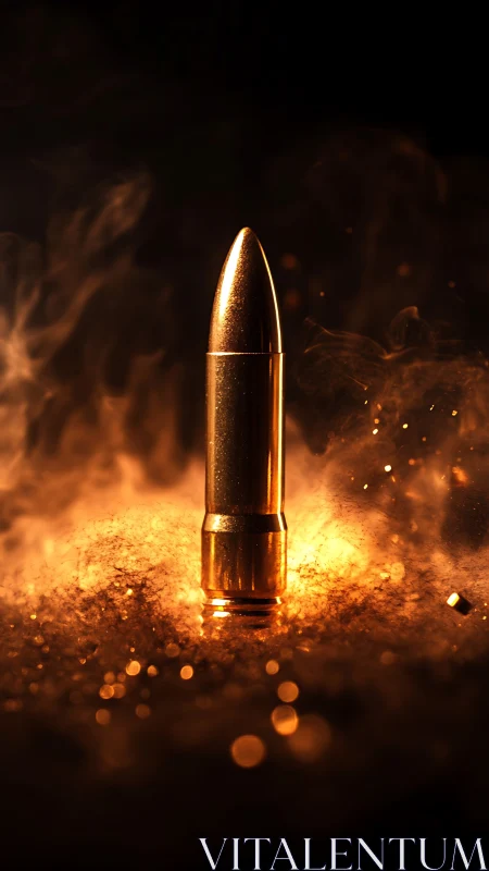 Golden Bullet in Dramatic Flame and Dust