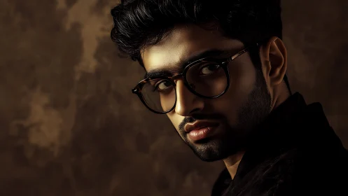 Low-key studio portrait with cinematic side lighting and bokeh.