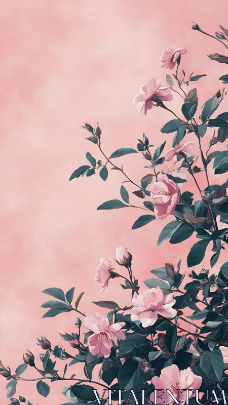 Pink Peonies on Muted Rose: Botanical Study in Minimalist Palette.