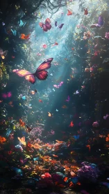 Sunlit butterfly grove shimmers with enchanted color