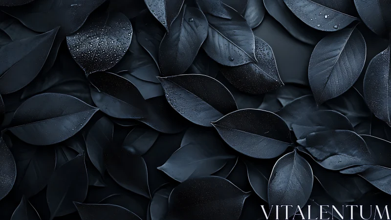 Dark botanical leaf pattern with dewy surface texture.