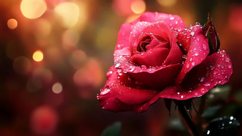 Crimson Rose With Morning Dew.