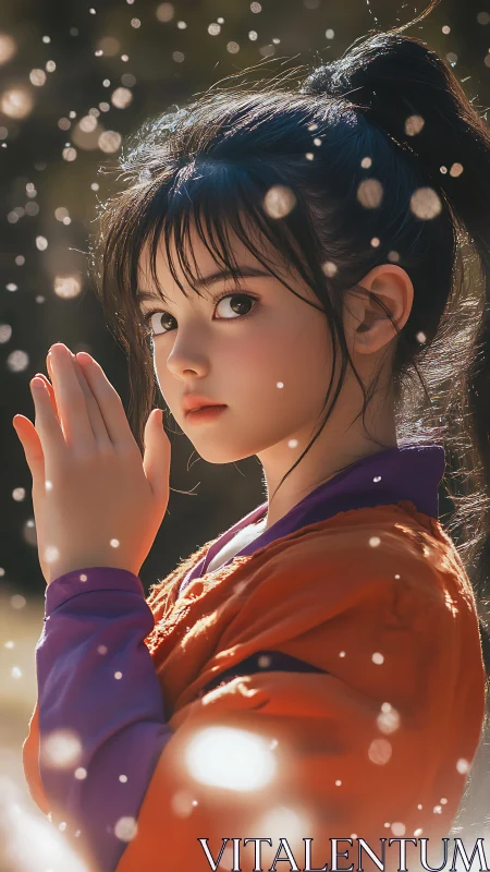 Soft-lit daydream pauses in a snowfall of golden bokeh