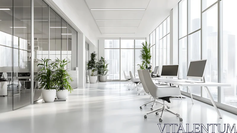 Minimalist glass office glows with daylight and fresh greenery
