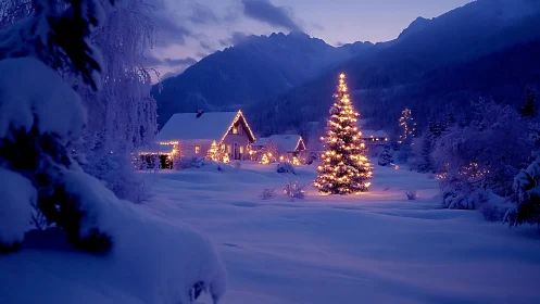 Snowbound valley glows as one enchanted fir conducts winter