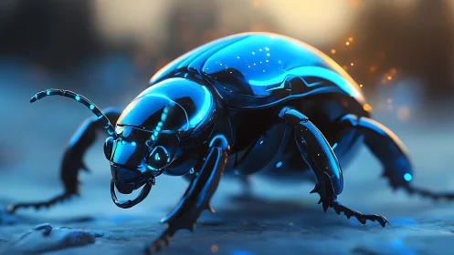 High-gloss biomechanical beetle rendered with reflective PBR shaders