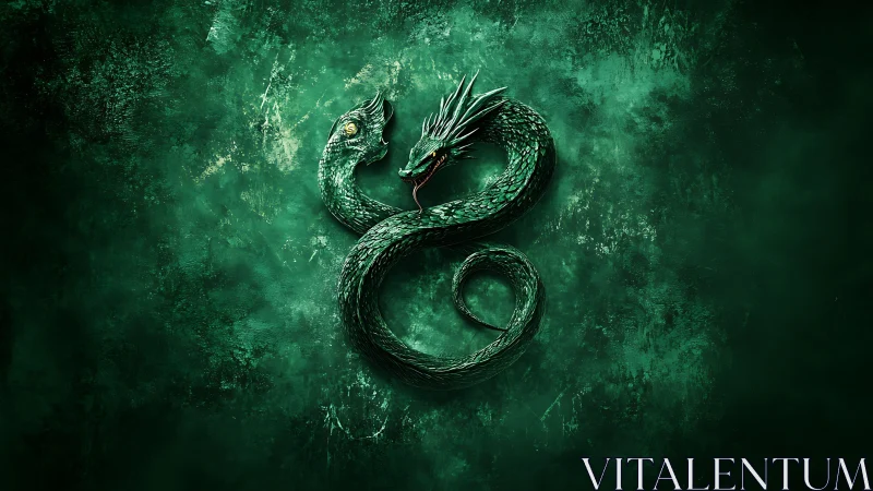 Digital painting emblem of coiled dual-headed emerald dragon sigil.