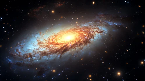 Spiral galaxy core blazing amid deep starfield expanse.