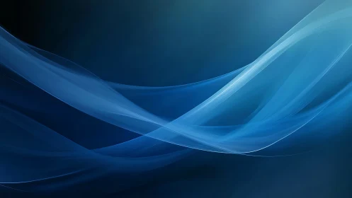 Blue translucent wave ribbons curve across dark gradient