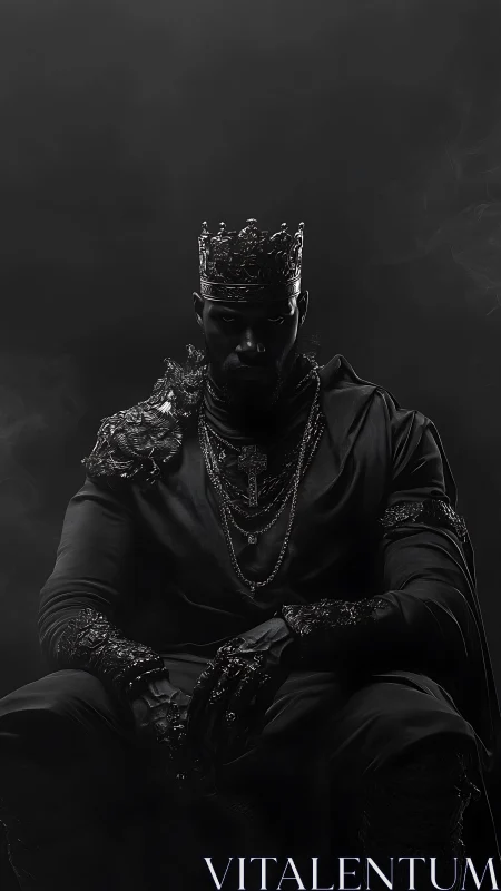 Monochrome regal warrior in ornate crown and dark armor