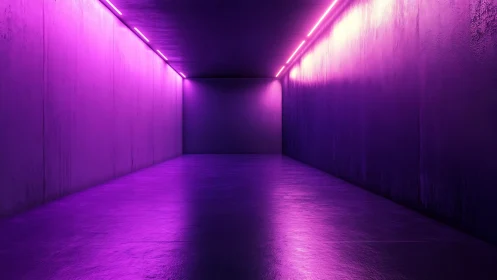 Neon-lit concrete corridor with symmetrical magenta bounce lighting